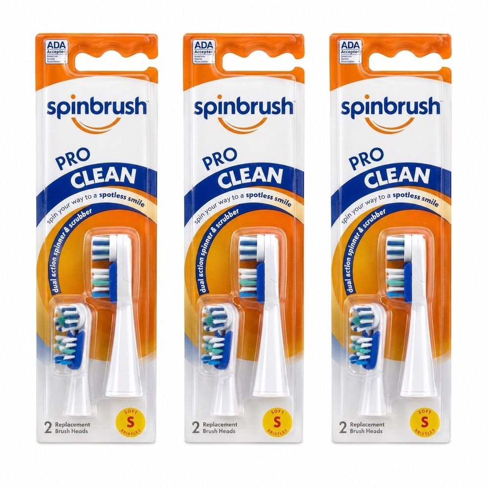 Spinbrush Pro Clean Replacement Brush Heads SOFT Lot 3 Packs 6 Heads Toothbrush